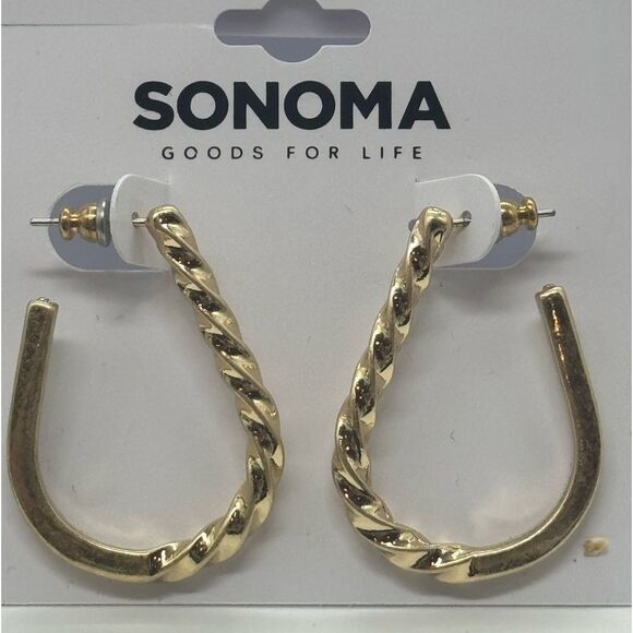 Sonoma Gold Tone Rope Textured Open Hoop Post Earrings 1.25 inch - Picture 4 of 8